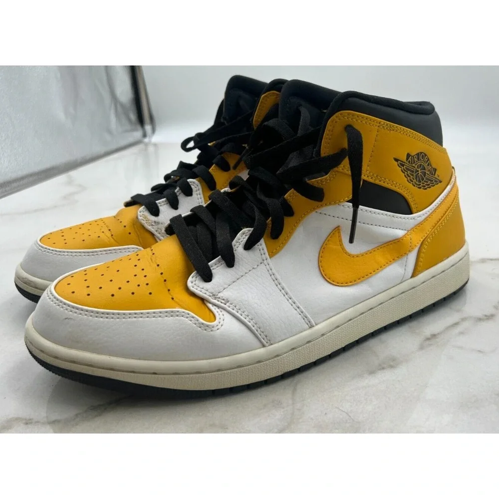 Air Jordan 1 Shoes Mens 11 Mid University Gold White Black Sneakers 554724-170